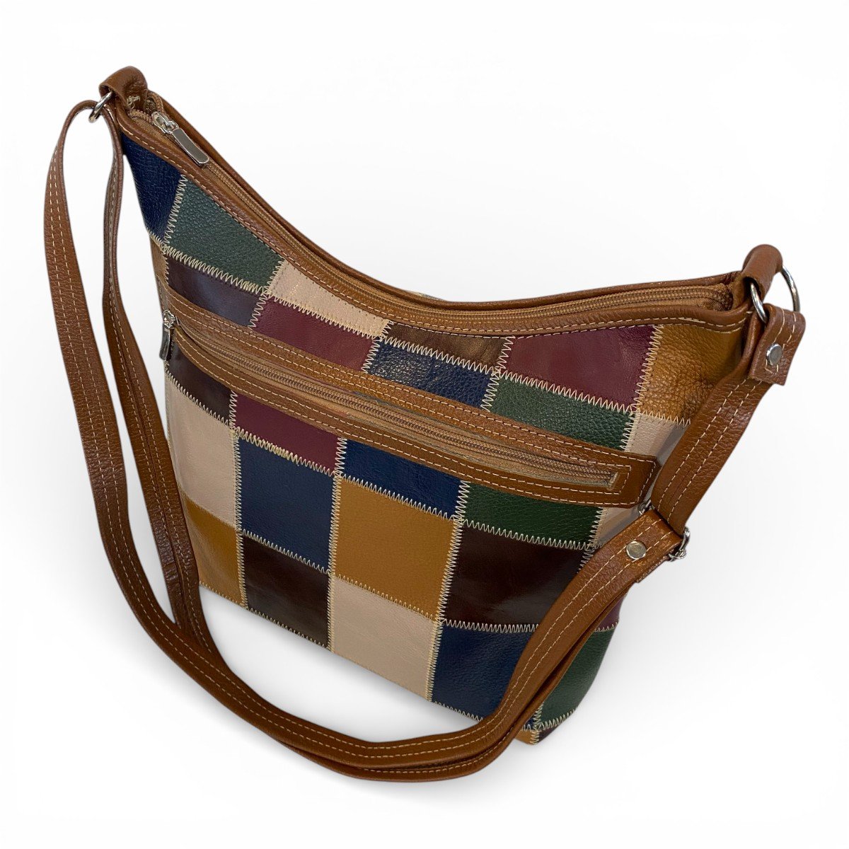 Bolsa Retalhos Couro Legitimo Feminina Transversal Fundo Largo - Imagem 18