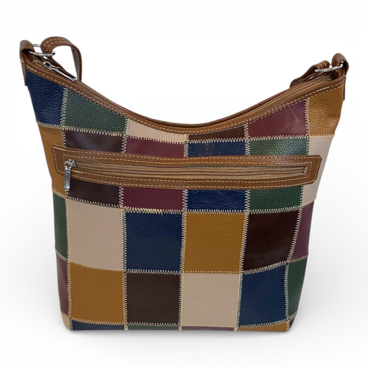 Bolsa Retalhos Couro Legitimo Feminina Transversal Fundo Largo - Imagem 17