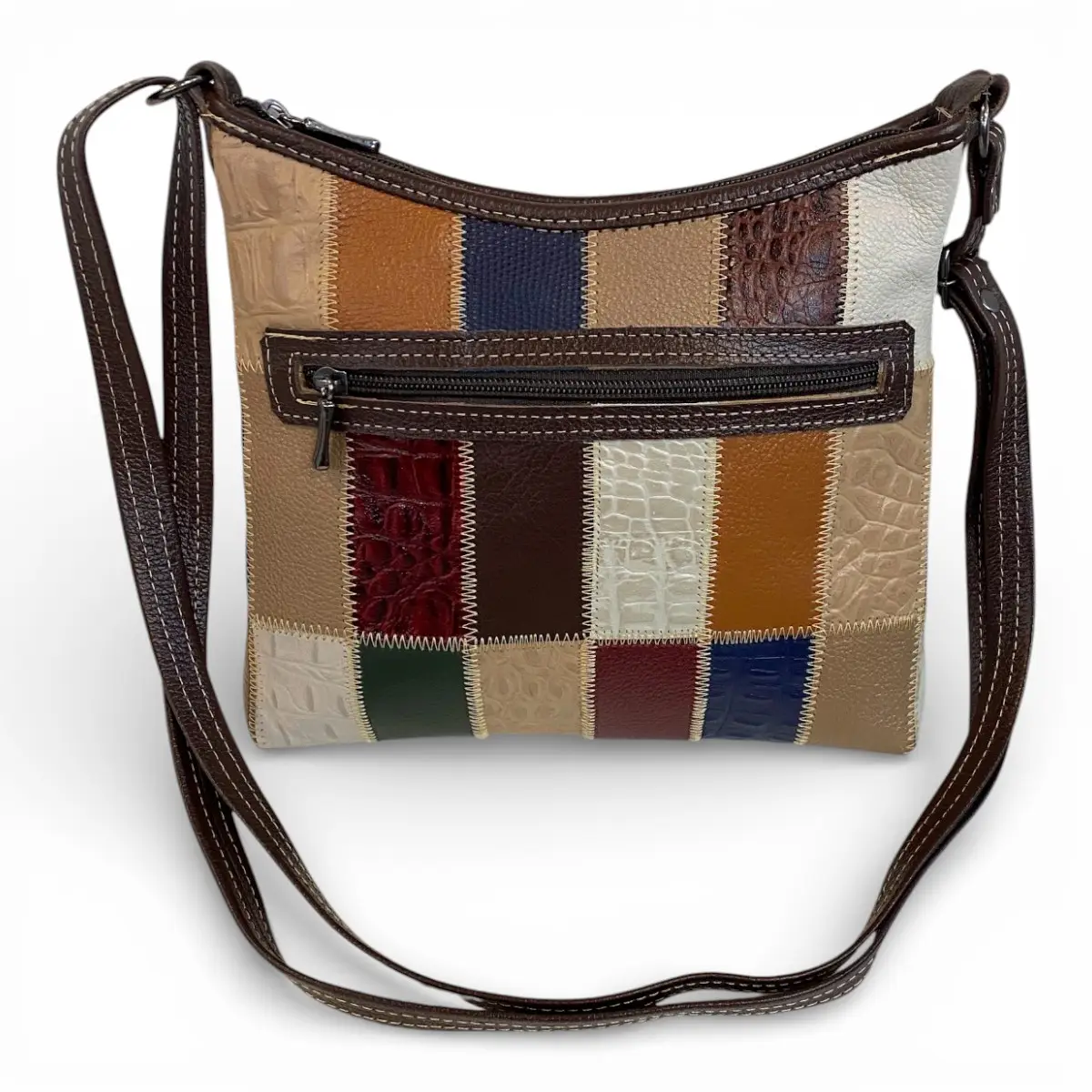 Bolsa Retalhos Couro Legitimo Feminina Transversal Blsr188