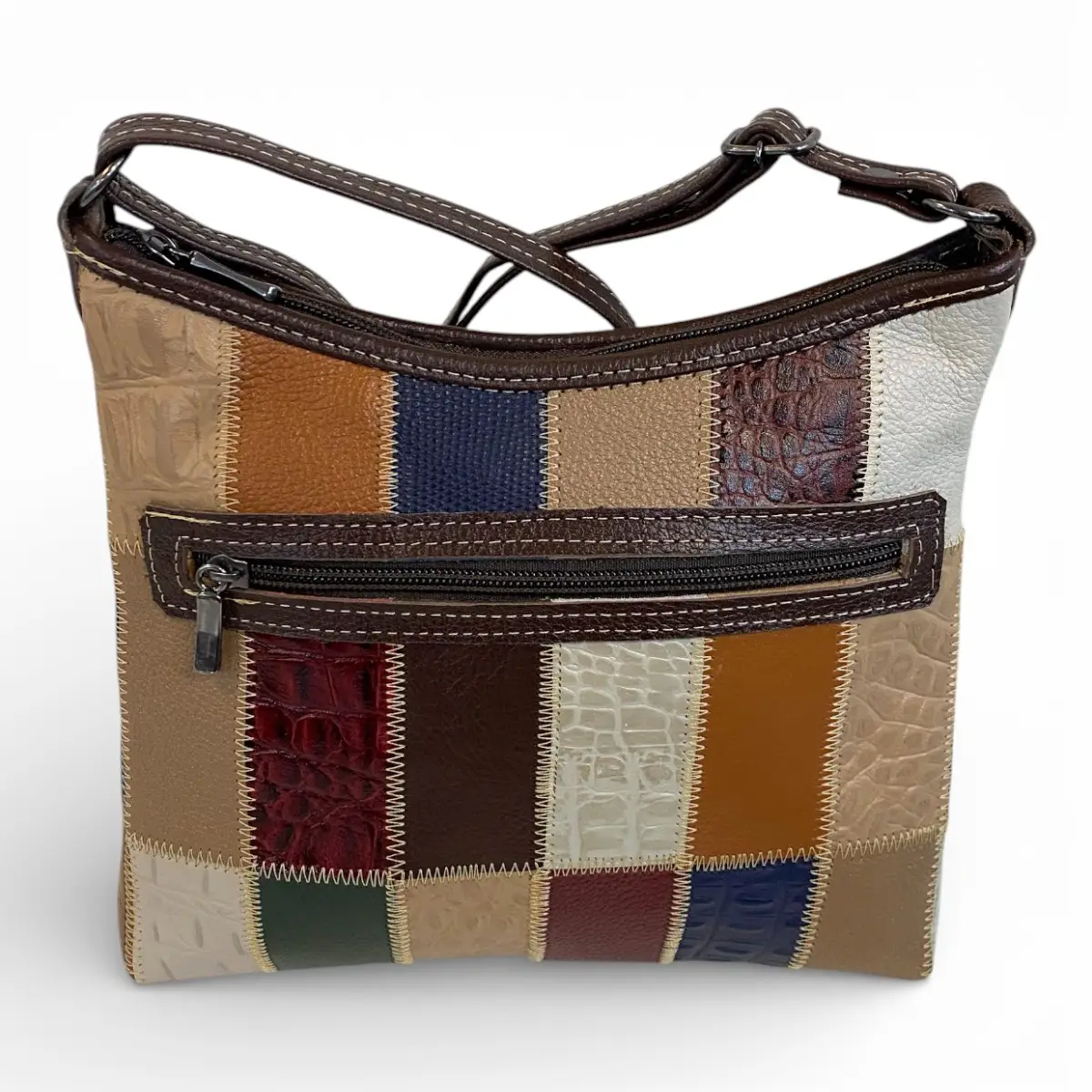Bolsa Retalhos Couro Legitimo Feminina Transversal Blsr188 - Imagem 30