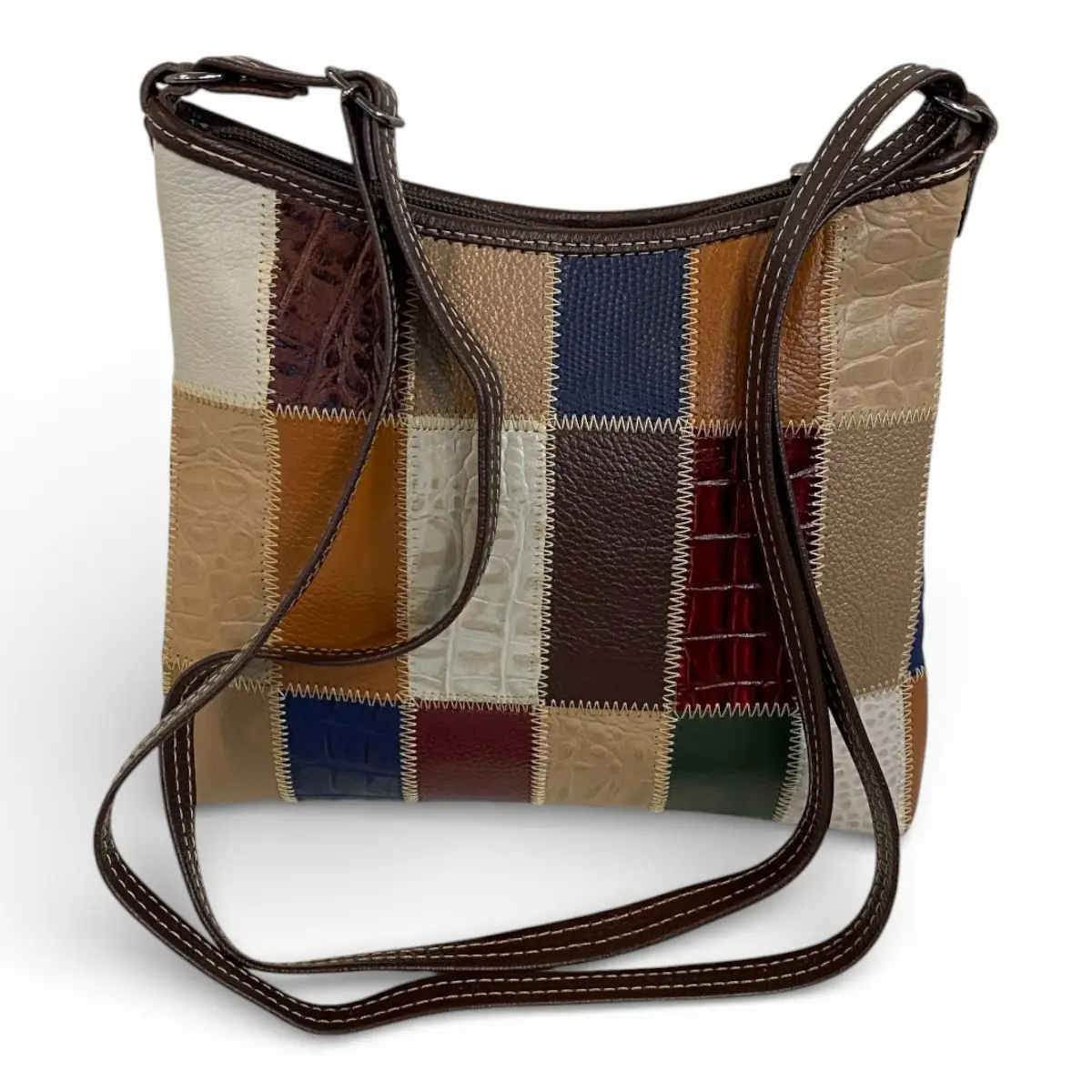 Bolsa Retalhos Couro Legitimo Feminina Transversal Blsr188 - Imagem 28