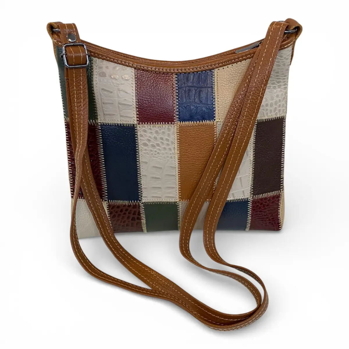 Bolsa Retalhos Couro Legitimo Feminina Transversal Blsr188 - Imagem 37