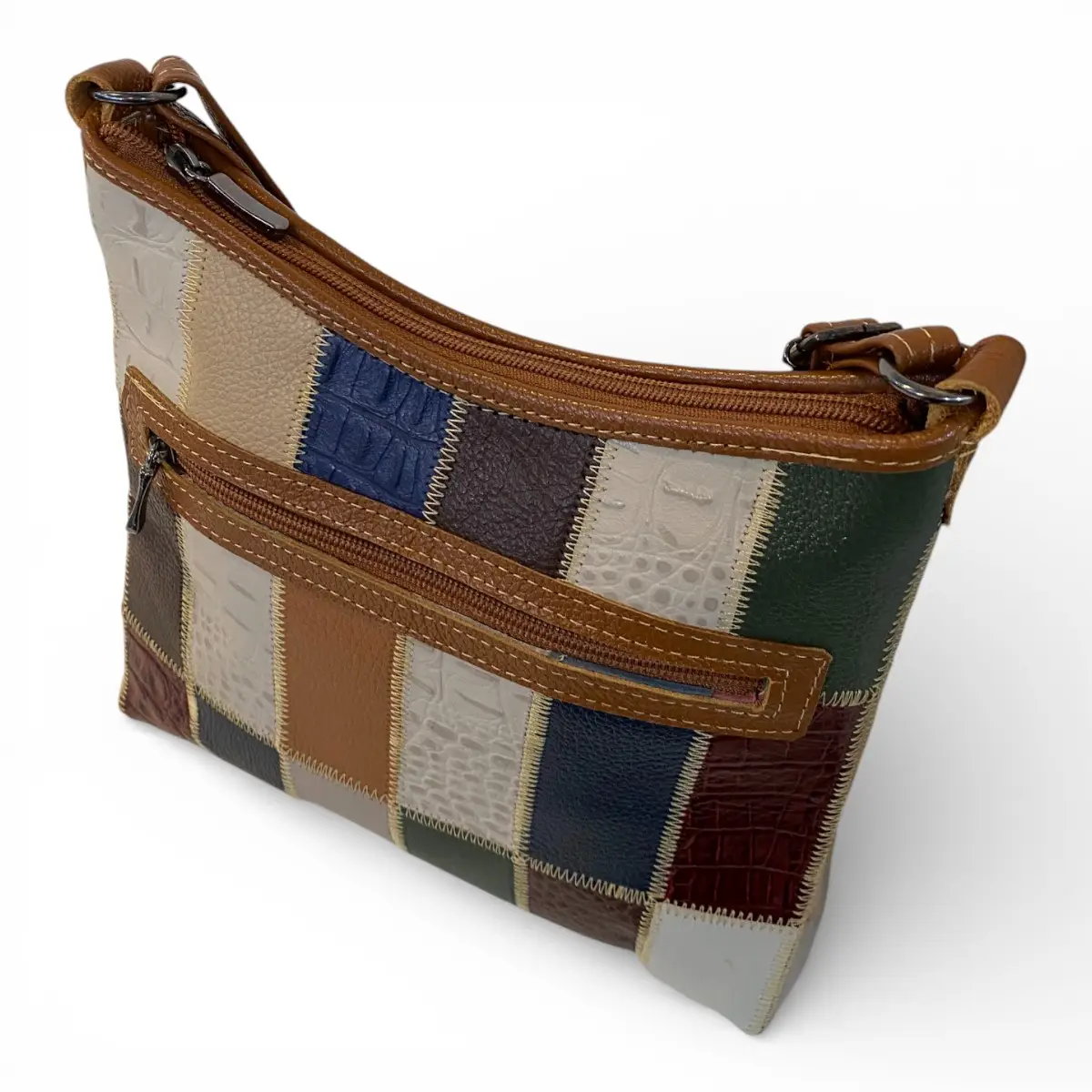 Bolsa Retalhos Couro Legitimo Feminina Transversal Blsr188 - Imagem 35
