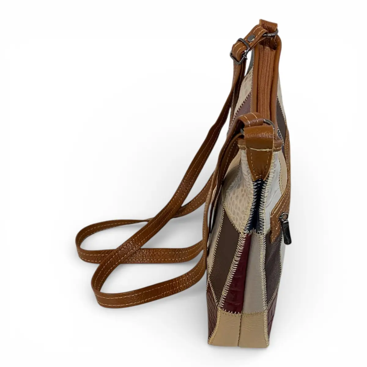 Bolsa Retalhos Couro Legitimo Feminina Transversal Blsr188 - Imagem 34