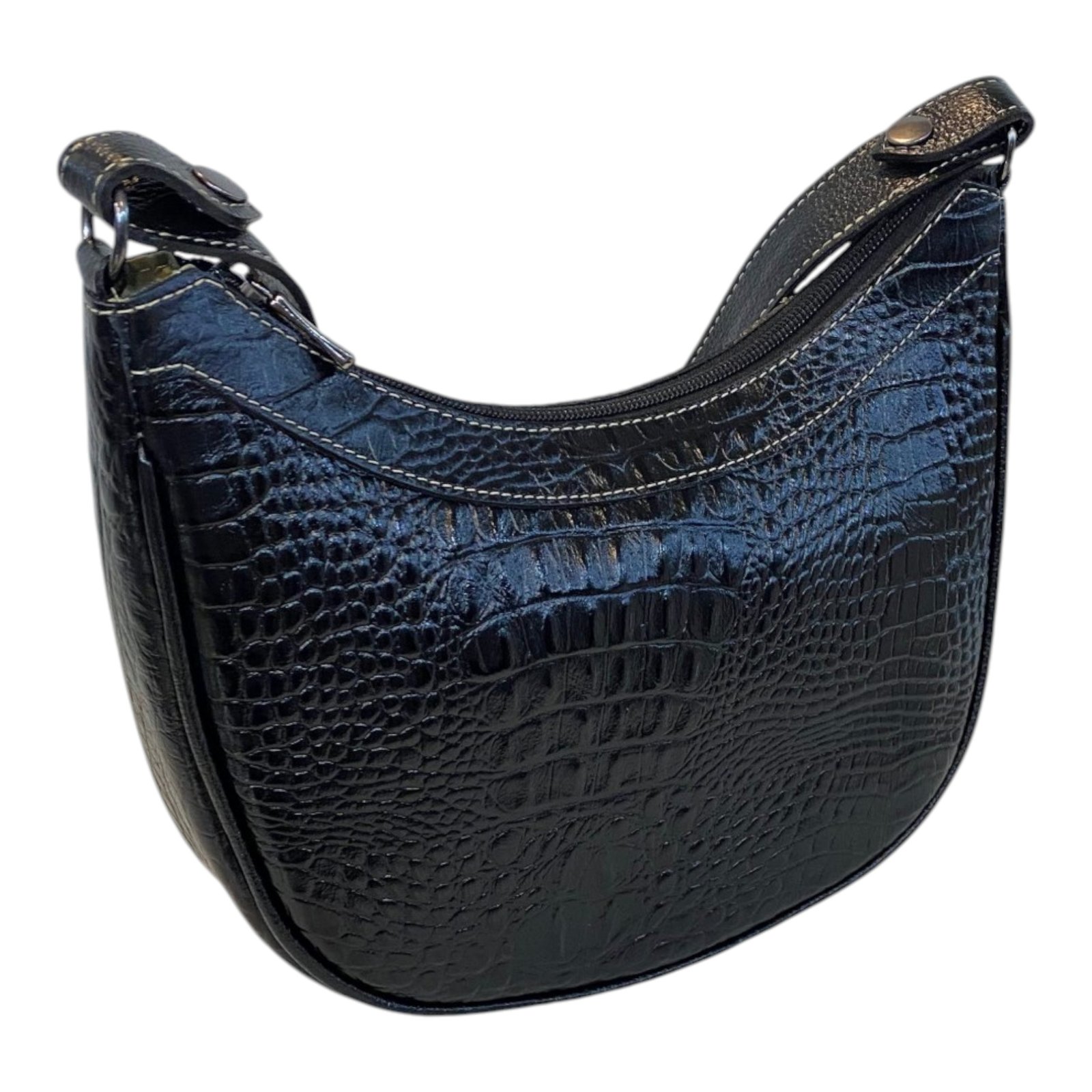 Bolsa Meia Lua Couro Bovino Média Ombro Social Festa Croco - Imagem 3