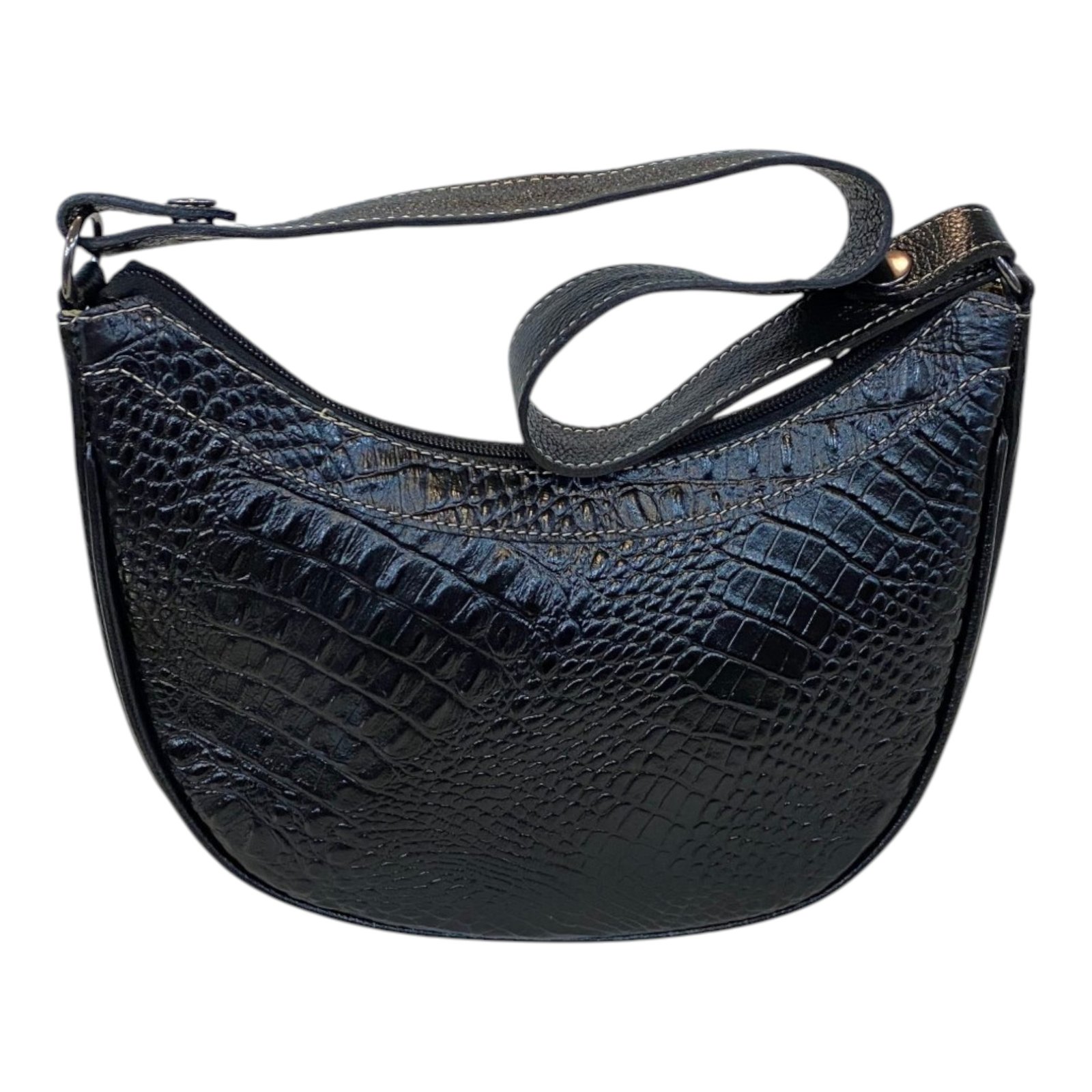 Bolsa Meia Lua Couro Bovino Média Ombro Social Festa Croco - Imagem 6