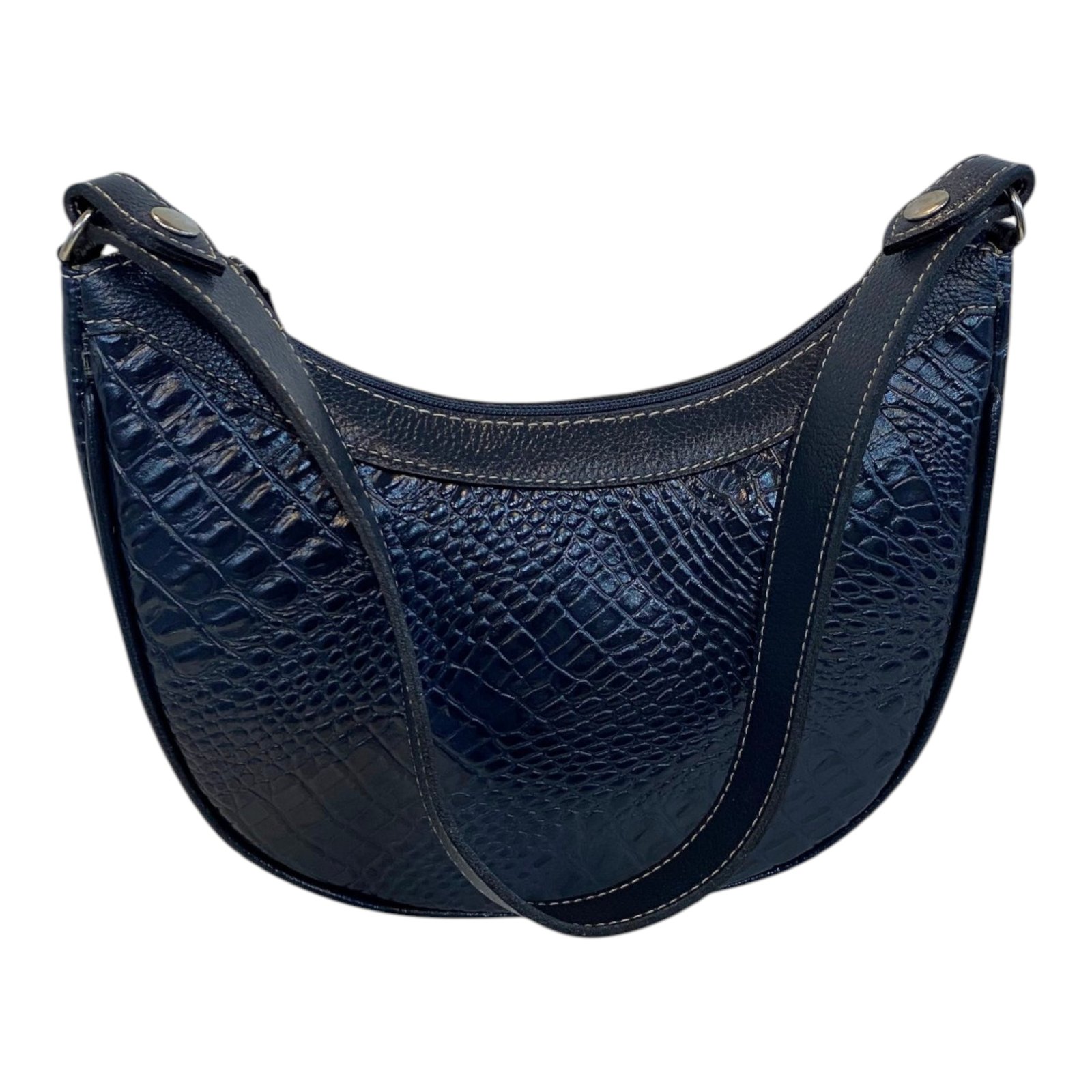 Bolsa Meia Lua Couro Bovino Média Ombro Social Festa Croco - Imagem 12