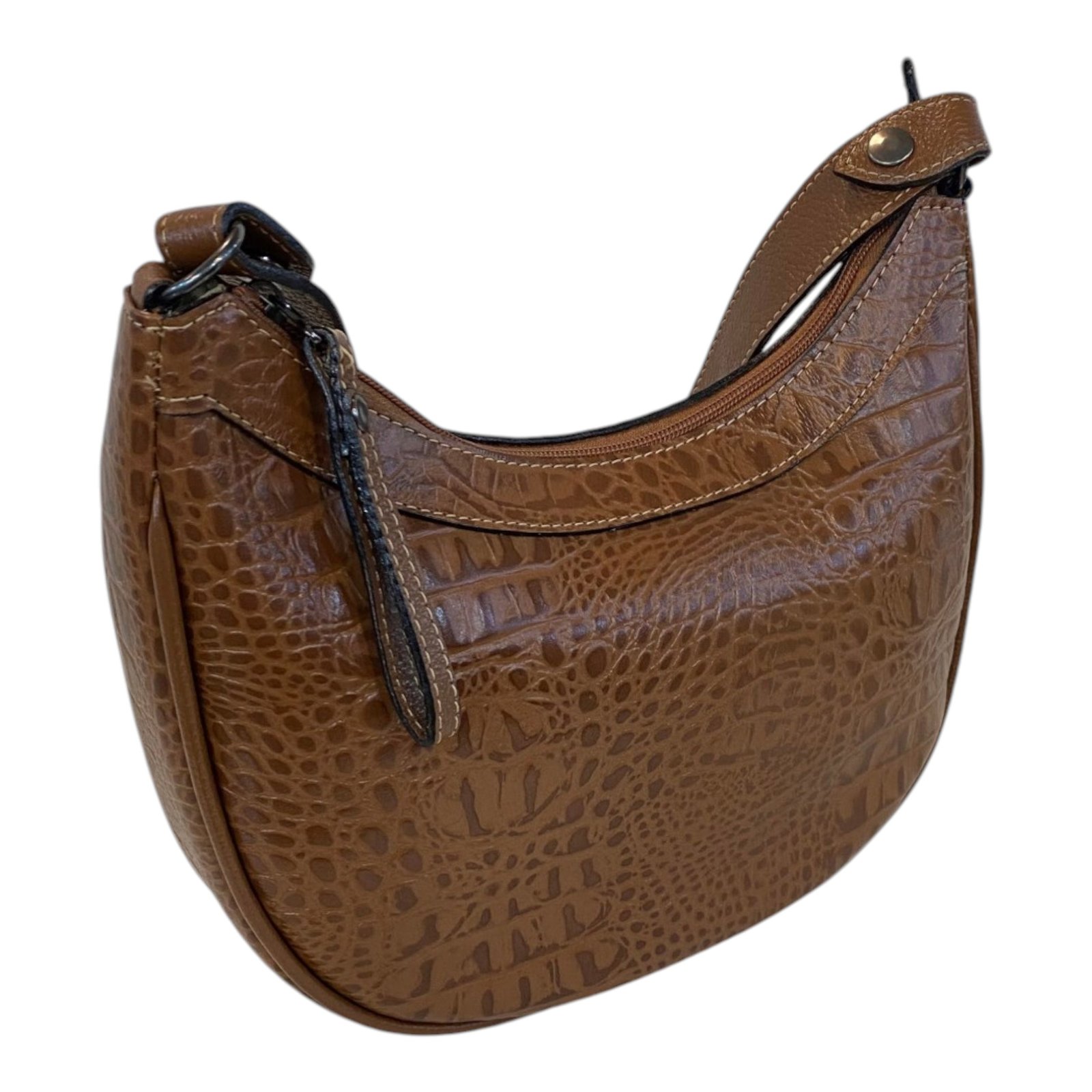 Bolsa Meia Lua Couro Bovino Média Ombro Social Festa Croco - Imagem 16