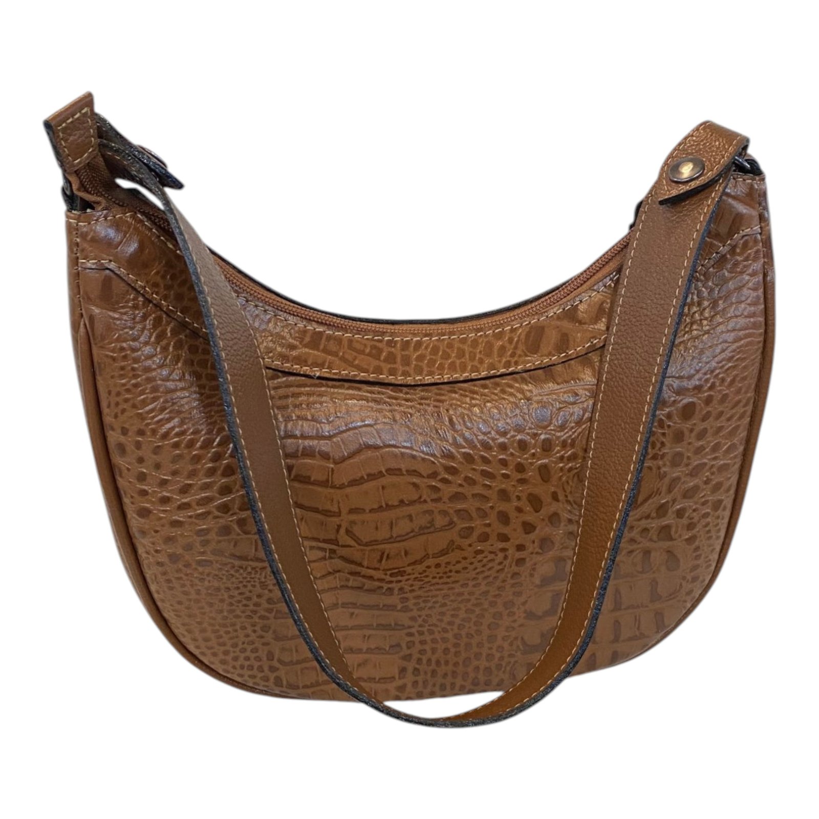 Bolsa Meia Lua Couro Bovino Média Ombro Social Festa Croco - Imagem 17