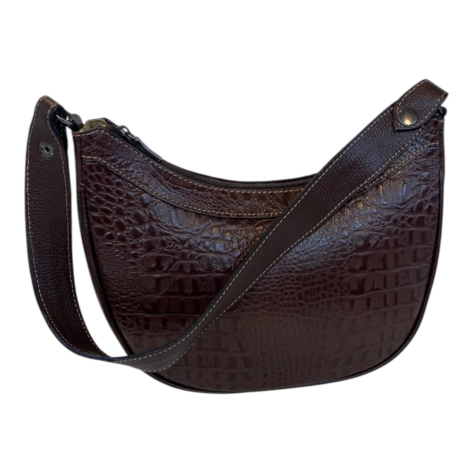 Bolsa Meia Lua Couro Bovino Média Ombro Social Festa Croco - Imagem 34