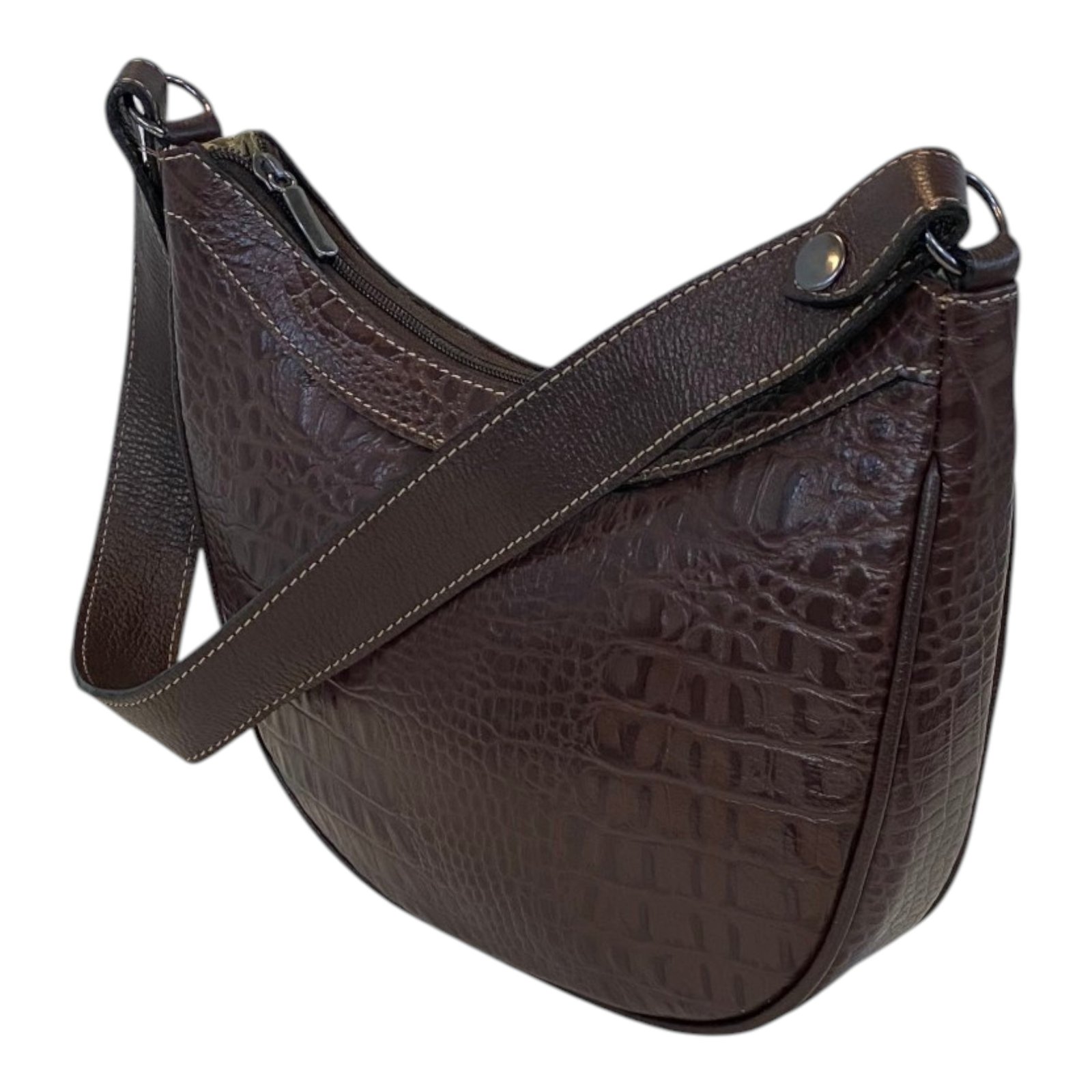 Bolsa Meia Lua Couro Bovino Média Ombro Social Festa Croco - Imagem 35
