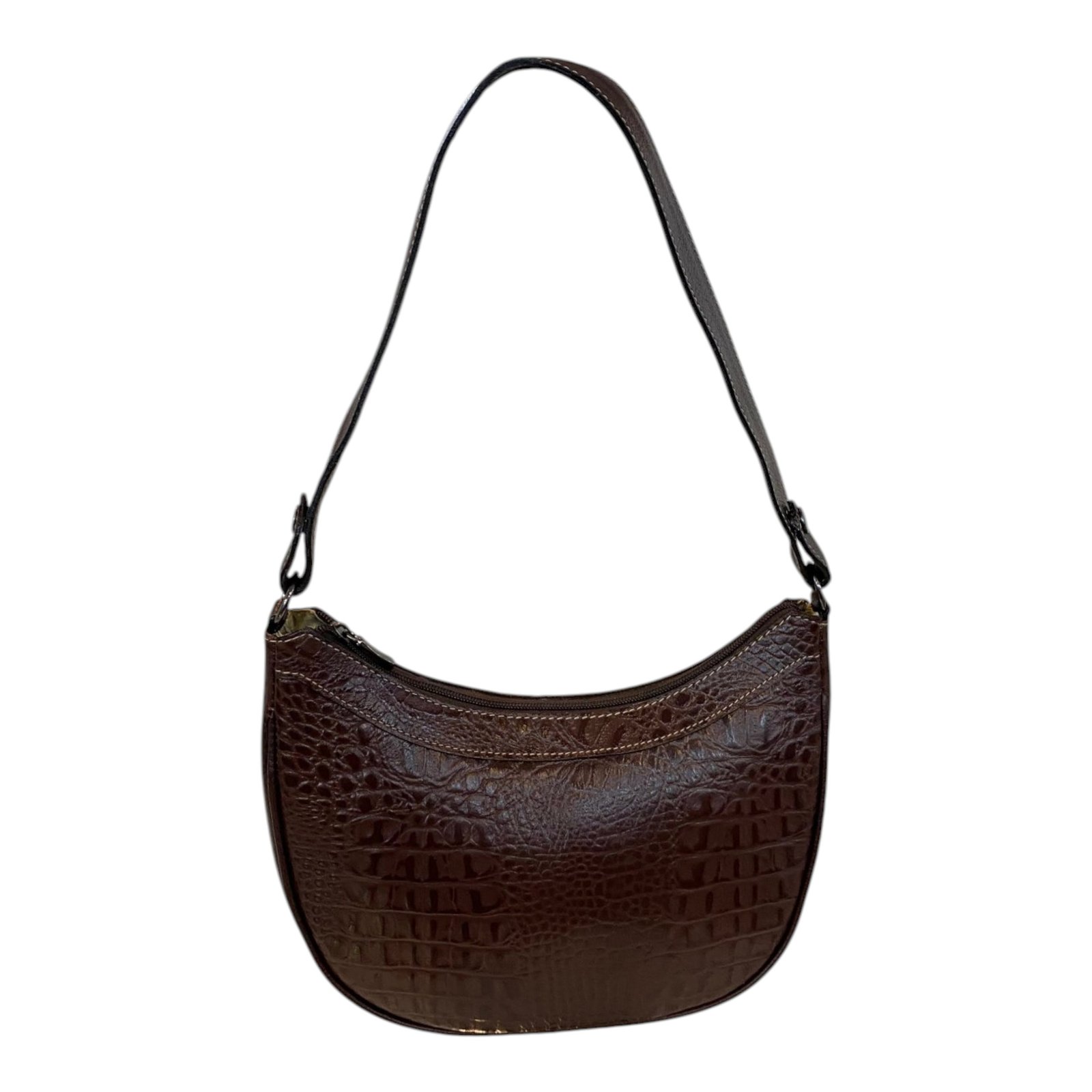 Bolsa Meia Lua Couro Bovino Média Ombro Social Festa Croco - Imagem 38