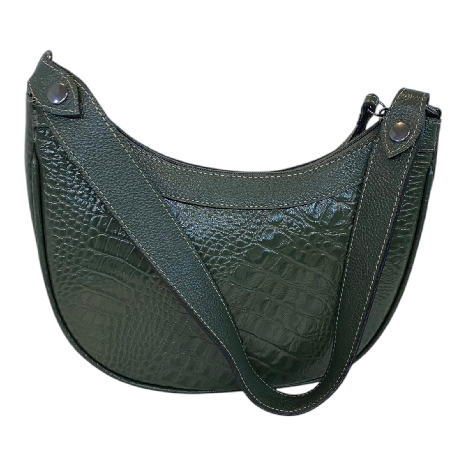 Bolsa Meia Lua Couro Bovino Média Ombro Social Festa Croco - Imagem 39