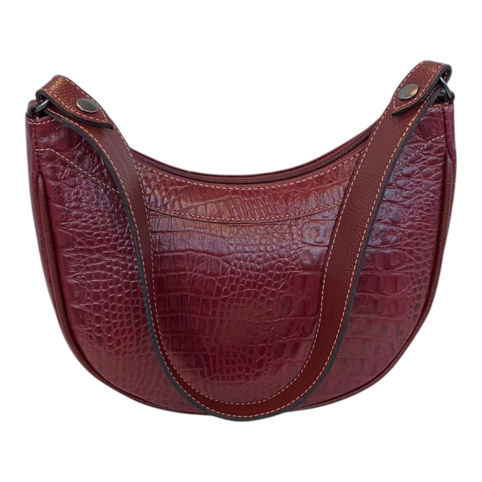 Bolsa Meia Lua Couro Bovino Média Ombro Social Festa Croco - Imagem 44