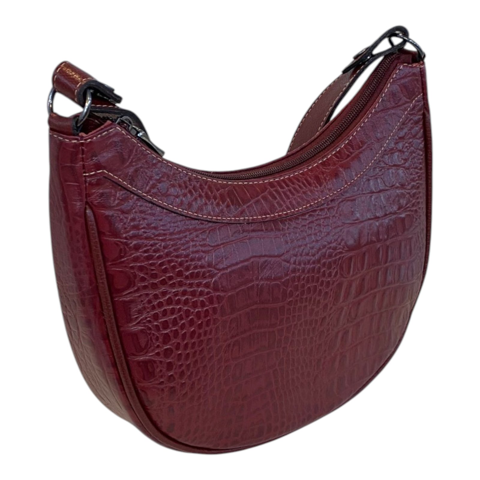 Bolsa Meia Lua Couro Bovino Média Ombro Social Festa Croco - Imagem 46