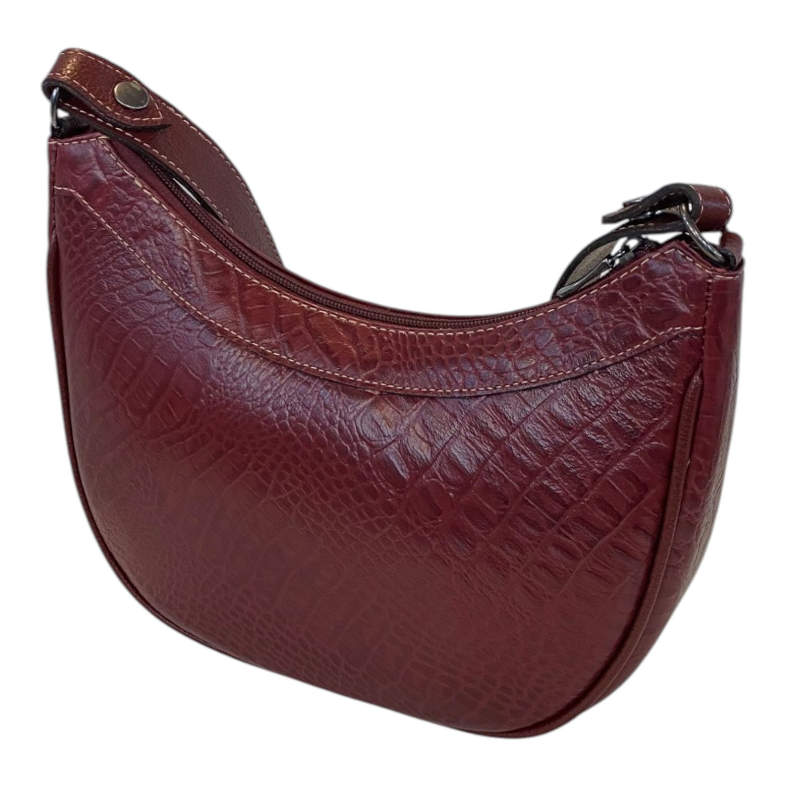 Bolsa Meia Lua Couro Bovino Média Ombro Social Festa Croco - Imagem 47